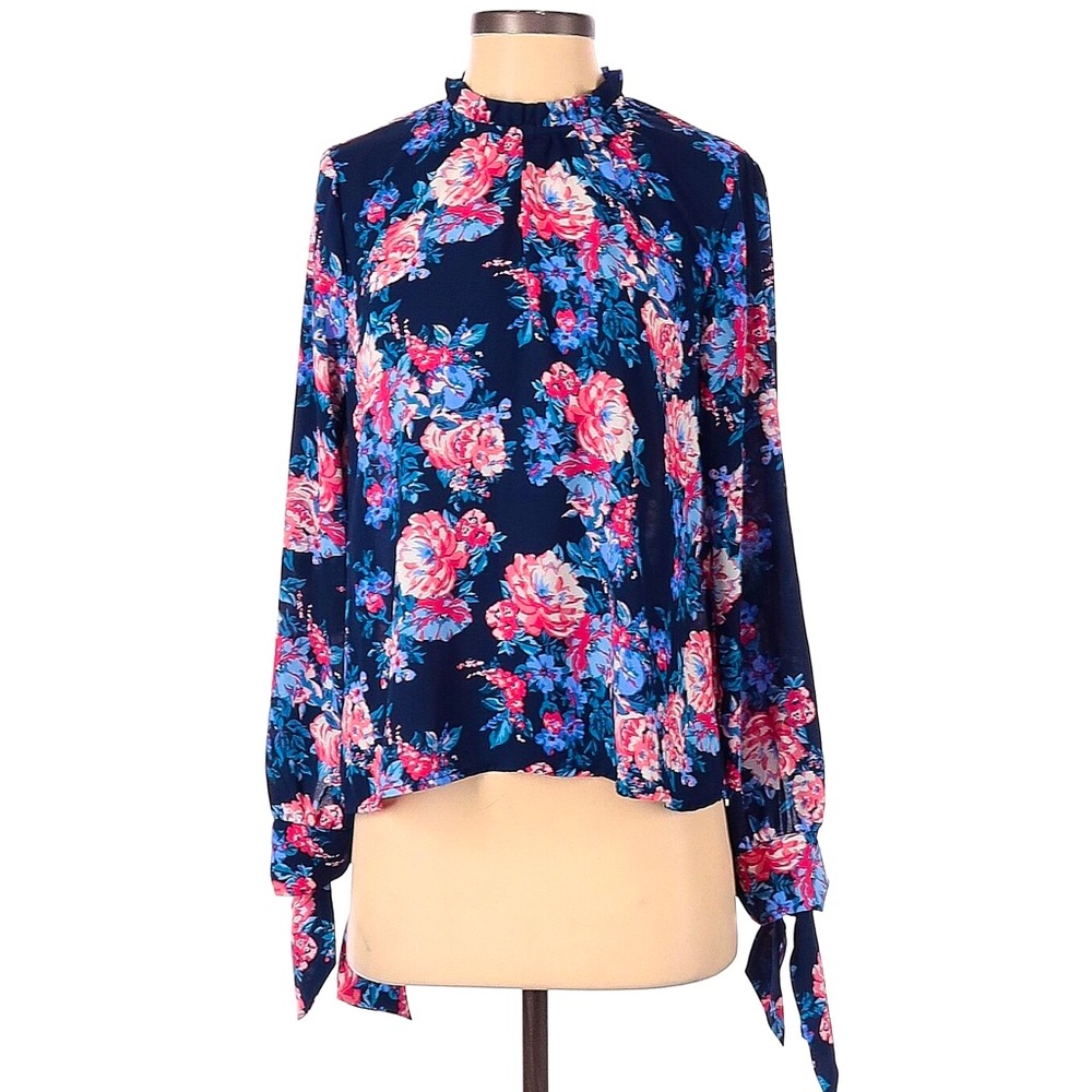 WAYF Pink and Blue Floral Blouse